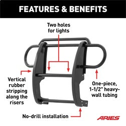 ARIES 1050 - 1-1/2-Inch Black Steel Grille Guard, No-Drill, Select Jeep Wrangler