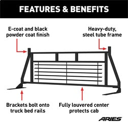 ARIES 111002 - Classic Black Steel Headache Rack, Select Ford F-150