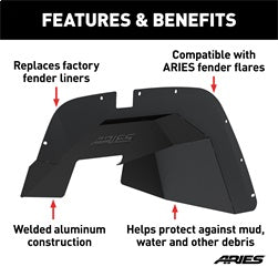 ARIES 1500350 - Jeep Wrangler JK Aluminum Front Inner Fender Liners