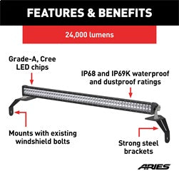 ARIES 1501306 - Jeep Wrangler JL, Gladiator Windshield Light Bar and Brackets