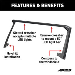 ARIES 15914 - Jeep JK Roof Light Mounting Brackets & Crossbar