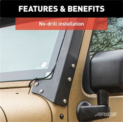 ARIES 15914 - Jeep JK Roof Light Mounting Brackets & Crossbar