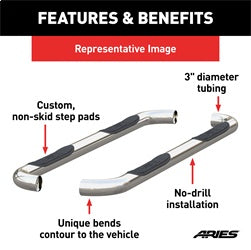 ARIES 203008-2 - 3 Round Polished Stainless Side Bars, Select Ford F-150