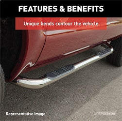 ARIES 203008-2 - 3 Round Polished Stainless Side Bars, Select Ford F-150