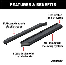 ARIES 2051976 - AeroTread 5 x 76 Black Stainless Running Boards (No Brackets)