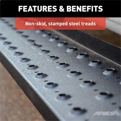 ARIES 2055514 - RidgeStep 6-1/2 x 75 Black Steel Running Boards, Select Dodge, Ram 1500