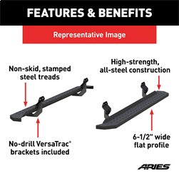 ARIES 2055521 - RidgeStep 6-1/2 x 85 Black Steel Running Boards, Select Ford F-Series