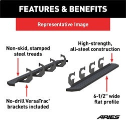 ARIES 2055531 - RidgeStep 6-1/2 x 91 Black Steel Running Boards, Select Silverado, Sierra