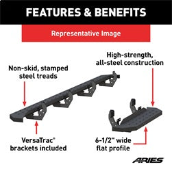 ARIES 2055534 - RidgeStep 6-1/2 x 96", 36 Steel Running Boards, Select Sprinter 2500, 3500