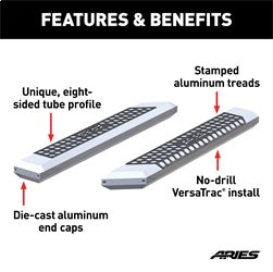 ARIES 2055853 - AdvantEDGE 5-1/2 x 53 Chrome Aluminum Side Bars (No Brackets)