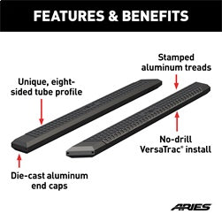 ARIES 2055985 - AdvantEDGE 5-1/2 x 85 Black Aluminum Side Bars (No Brackets)