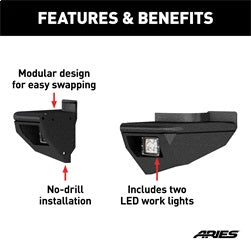 ARIES 2081222 - TrailChaser Jeep Wrangler Steel Rear Bumper Corners with LEDs