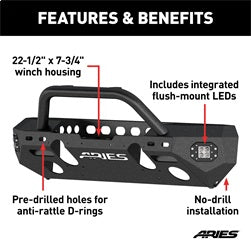 ARIES 2082056 - TrailChaser Jeep Wrangler JK Steel Front Bumper (Option 3)