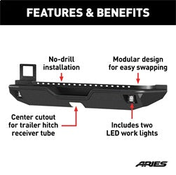 ARIES 2082083 - TrailChaser Jeep Wrangler JL Aluminum Rear Bumper with LED Lights