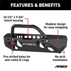 ARIES 2082092 - TrailChaser Jeep Wrangler JL, Gladiator Aluminum Front Bumper (Option 4)