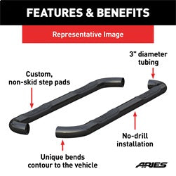 ARIES 209043 - 3 Round Black Steel Side Bars, Select Ford Bronco Sport