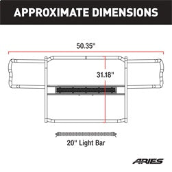 ARIES 2170000 - Pro Series Black Steel Grille Guard with Light Bar, Select Jeep Wrangler JK