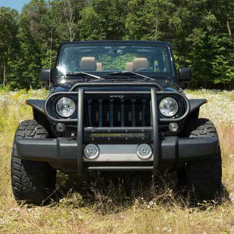 ARIES 2170000 - Pro Series Black Steel Grille Guard with Light Bar, Select Jeep Wrangler JK