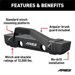 ARIES 2186000 - TrailCrusher Jeep Wrangler JK Steel Front Bumper with Brush Guard, 12.5K