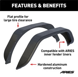 ARIES 2500203 - Black Aluminum Rear Jeep Wrangler JL Fender Flares