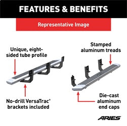 ARIES 2555030 - AdvantEDGE 5-1/2 x 85 Chrome Aluminum Side Bars, Select Honda Ridgeline