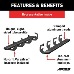 ARIES 2556005 - AdvantEDGE 5-1/2 x 75 Black Aluminum Side Bars, Select Dodge, Ram 1500