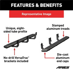 ARIES 2556006 - AdvantEDGE 5-1/2 x 85 Black Aluminum Side Bars, Select Dodge, Ram 1500 to 5500