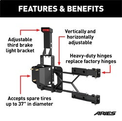 ARIES 2563000 - Jeep Wrangler JK Heavy-Duty Spare Tire Carrier