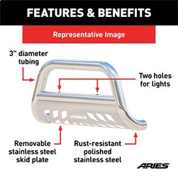 ARIES 35-4006 - 3 Polished Stainless Bull Bar, Select Chevy Silverado, GMC Sierra 2500, 3500 HD