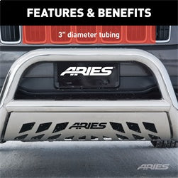 ARIES 35-4006 - 3 Polished Stainless Bull Bar, Select Chevy Silverado, GMC Sierra 2500, 3500 HD