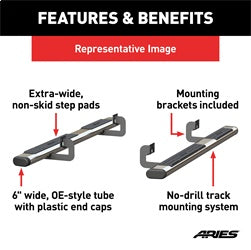 ARIES 4444002 - 6 x 75 Polish Stainless Oval Side Bars, Select Silverado, Tahoe, Sierra, Yukon