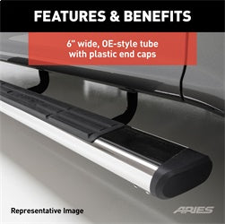 ARIES 4444002 - 6 x 75 Polish Stainless Oval Side Bars, Select Silverado, Tahoe, Sierra, Yukon