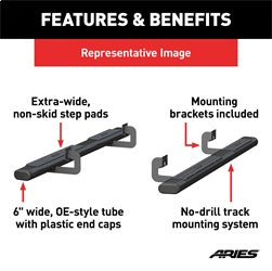 ARIES 4445014 - 6 x 75-Inch Oval Black Aluminum Nerf Bars, Select Dodge Ram 1500