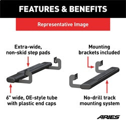 ARIES 4445040 - 6 x 53 Black Aluminum Oval Side Bars, Select Chevrolet Silverado, GMC Sierra