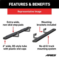 ARIES 4445046 - 6 x 91 Black Aluminum Oval Side Bars, Select Dodge, Ram 2500, 3500