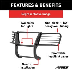 ARIES 9043 - Black Steel Grille Guard, Select Nissan 1998-2000 Frontier, 2000-2001 Xterra