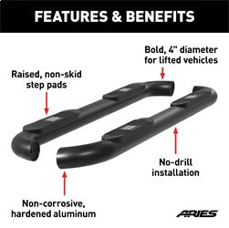 ARIES AL232009 - Big Step 4 Black Aluminum Round Side Bars, Select Toyota Tacoma