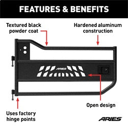 ARIES AR15009 - Black Aluminum Front Jeep Wrangler JK Tube Half Doors