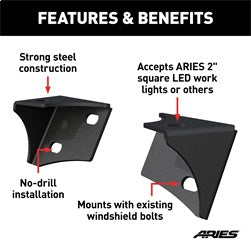 ARIES AR15800 - Jeep Wrangler JK Windshield Light Brackets, LEDs Sold Separately