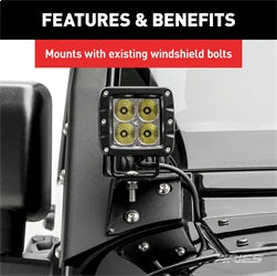 ARIES AR15800 - Jeep Wrangler JK Windshield Light Brackets, LEDs Sold Separately