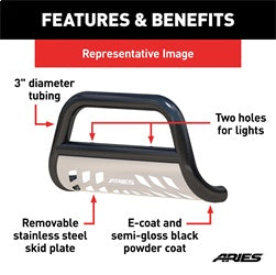 ARIES B35-3006 - 3 Black Steel Bull Bar, Select Ford F-250, F-350 Super Duty