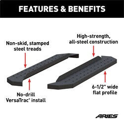 ARIES C2853 - RidgeStep 6-1/2 x 53 Black Steel Running Boards (No Brackets)