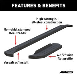 ARIES C3696 - RidgeStep 6-1/2 x 96", 36 Black Steel Running Boards (No Brackets)