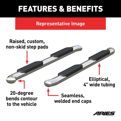 ARIES S229042-2 - 4 Polished Stainless Oval Side Bars, Select Nissan Titan, XD