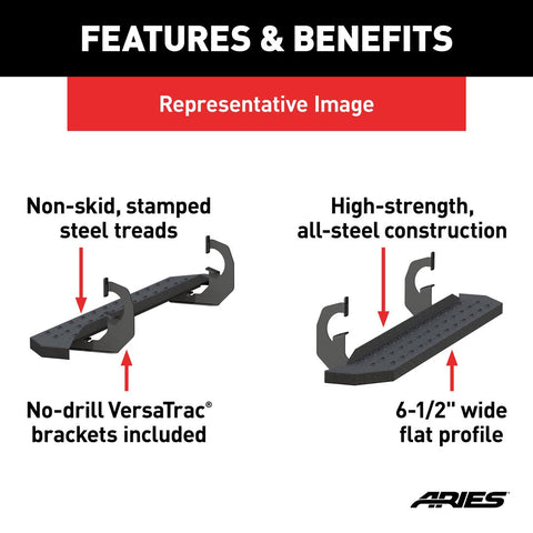 ARIES 2055513 - RidgeStep 6-1/2 x 53 Steel Running Boards, Select Dodge, Ram 1500, 2500, 3500