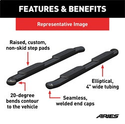 ARIES S223006 - 4 Black Steel Oval Side Bars, Select Ford Excursion, F-250, F-350 Super Duty