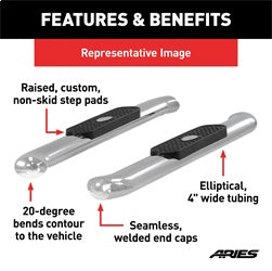 ARIES S224017-2 - 4 Polished Stainless Oval Side Bars, Select Silverado, Sierra 1500, 2500, 3500