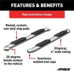 ARIES S224053-2 - 4 Polished Stainless Oval Side Bars, Select Silverado, Sierra 1500, 2500, 3500