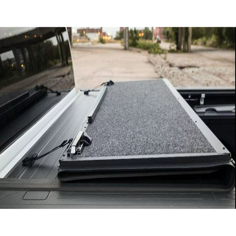 TrailFX TFX4703 - Hard Tri Fold Lockable Black Aluminum With Carpeted Under Panels